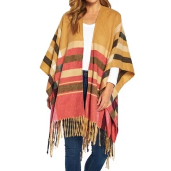 Woolrich plaid cozy blanket wrap with fringe trim - Picture 1 of 8